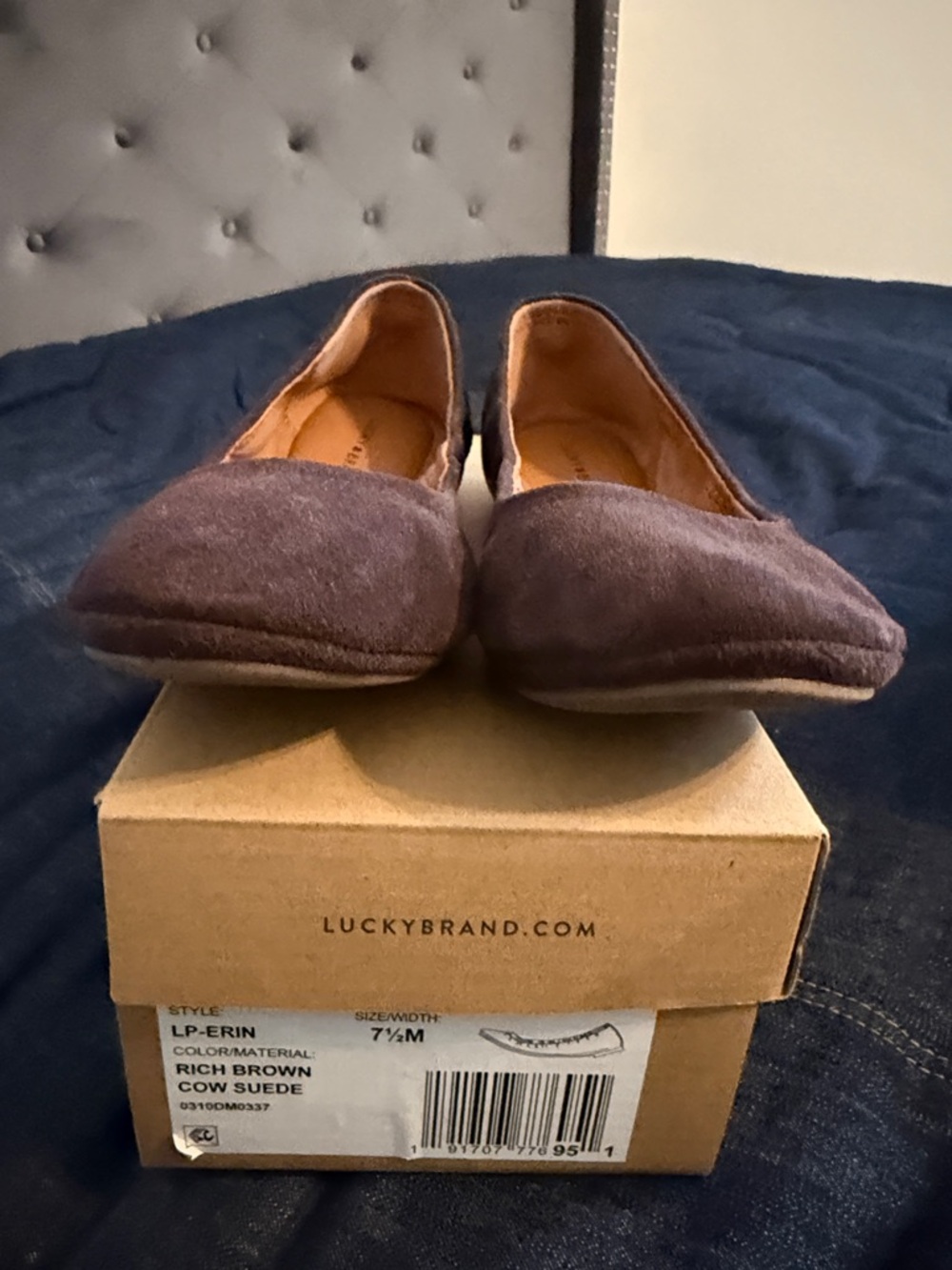 Lucky Brand Brown Cow Suede Pointed Toe Flats
